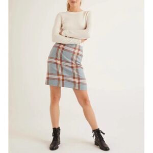 Boden 100% Wool British Tweed Blue & Orange Plaid A-line Mini skirt Plus Size 18
